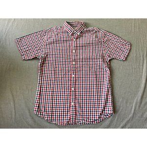 Old Navy Button Up Shirt Adult Medium Red Check Short Sleeve Casual Mens.